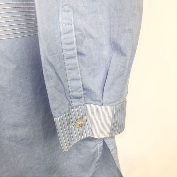 J. Jill Blue Contrast Stripe Button Up Long Sleeve Cotton Tunic Blouse - Picture 11 of 13